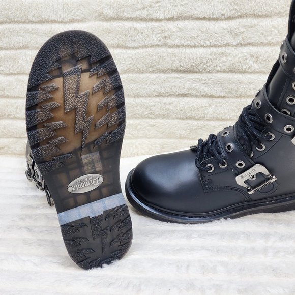Goth Combat Biker Boots Black Matte Lightning Bolt Tread Bolt 330 - Picture 5 of 14